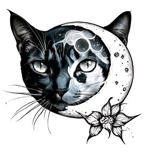 Moon And Cat Ghotic Style