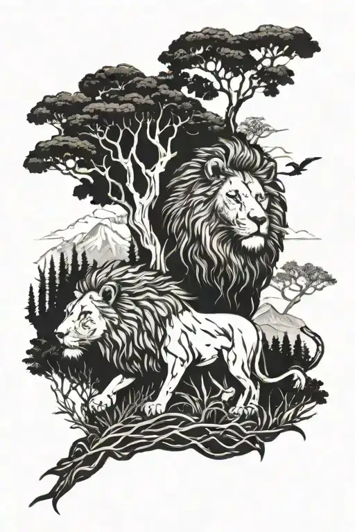 Lion And Forest Scene