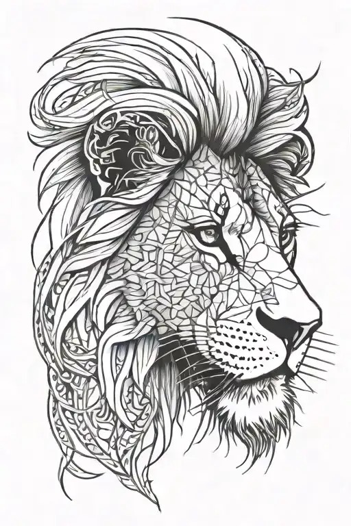 Lion Face Blackwork With Scratch Tattoo Design