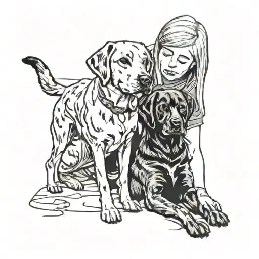 Two Girls Playing With A Labrador Dog