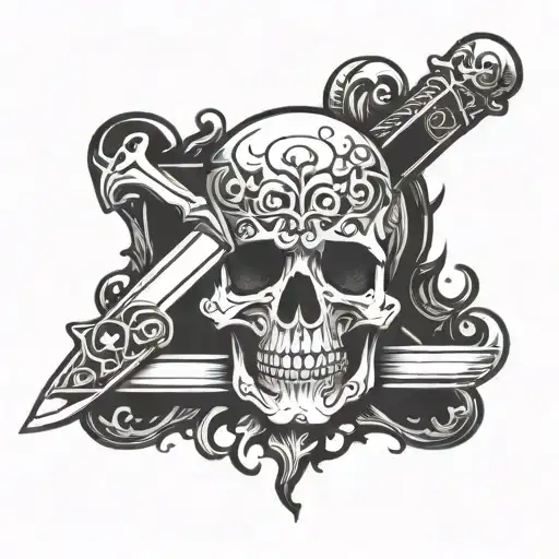 Curved Knife With Skull Handle Made Of Bones