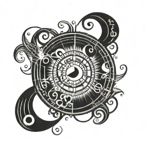 Karma Symbol With Yin Yang Symbol And Music Staff Around A Libra Scale
