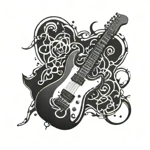 Vegan Symbol Combined With Electric Guitar And Love