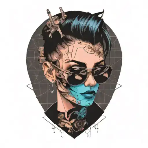 Cyberpunk Inspired Tattoo Lady With Sunglasses