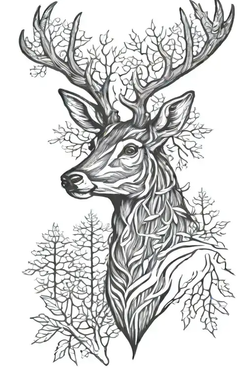 Deer Head With Trees