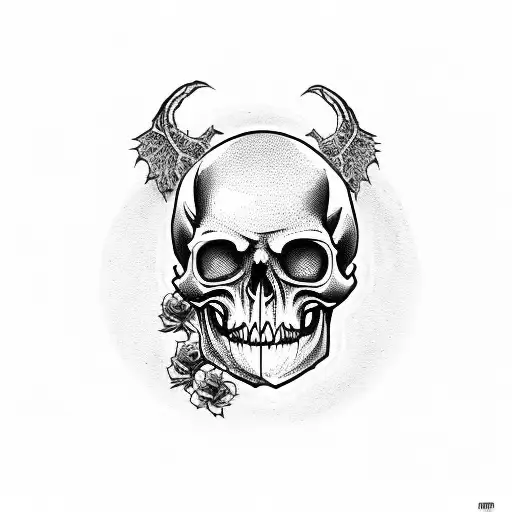 American Traditional Style Tattoo Of A Halloween-themed Skull