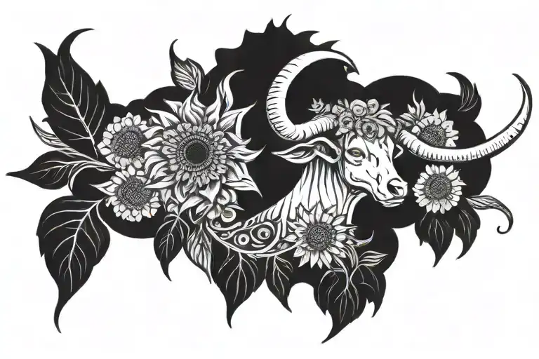 Long Horn And Sunflower Surrounded