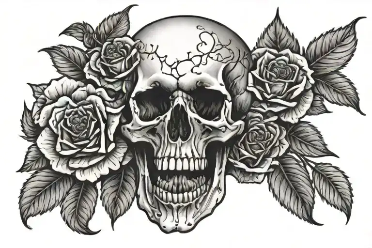 Skull And Roses With Vii Number