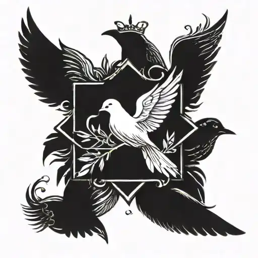 Cross With A Thorn Crown Surrounded By Doves Flying