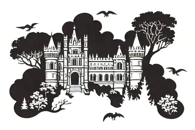 3 Dark Castle Silhouette Ornamental Lines