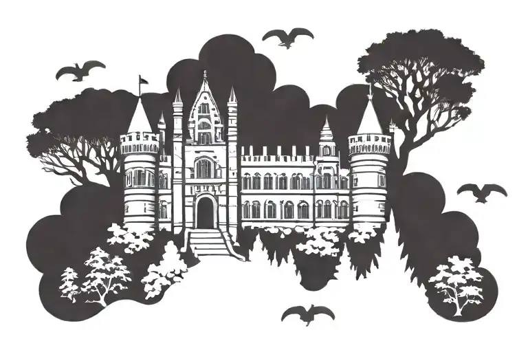 Dark Gotic Castle Lines 2 Small Towwer One Bigg