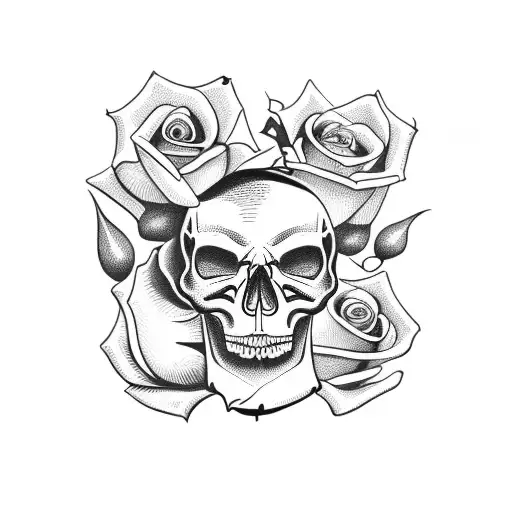 Skull With A Rose Stem