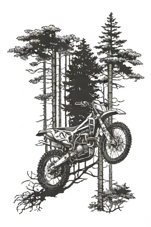 Husqvarna With Forest Background Black Tattoo Design