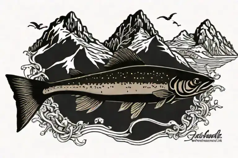 Greenback Cutthroat Trout With Mountains And A Fishing Quote