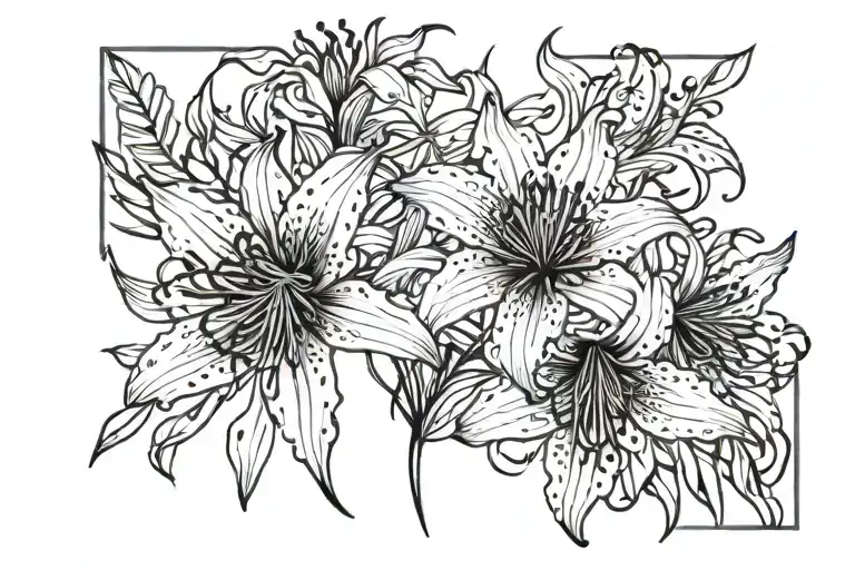 Stripe Tattoo With Red Spider Lilies