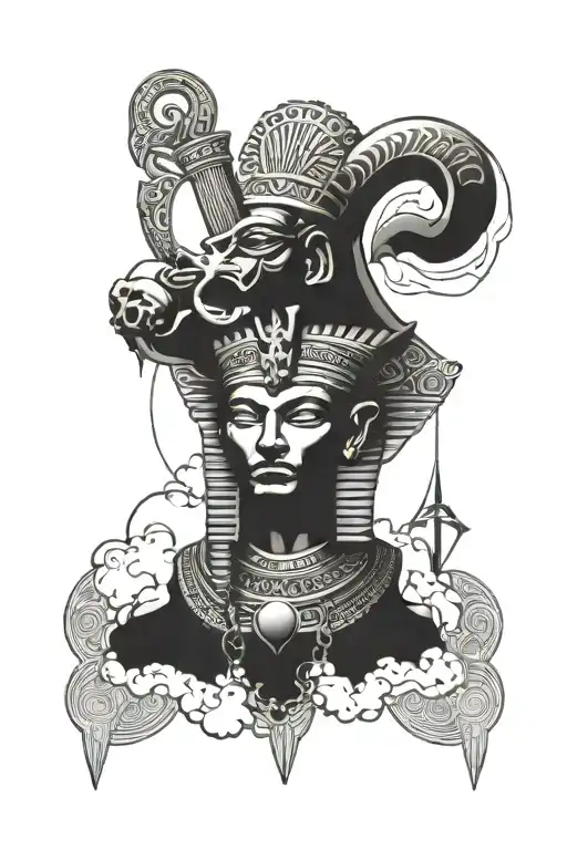Egypt God Holding Ankh Symbol Surrounded By Dark Clouds