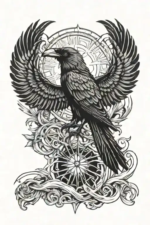 Odinn With Ravens And The Sun Rising