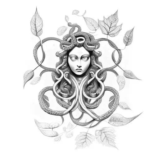 Medusa With Leaves And Vines Greek Style