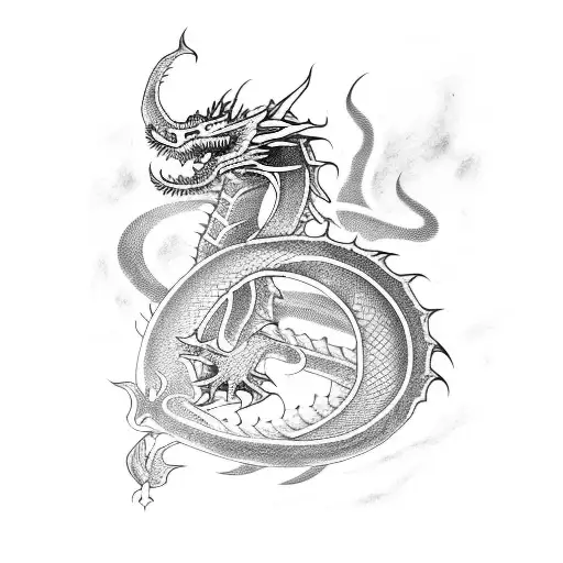 Lineal Dragon With Sword And Fire