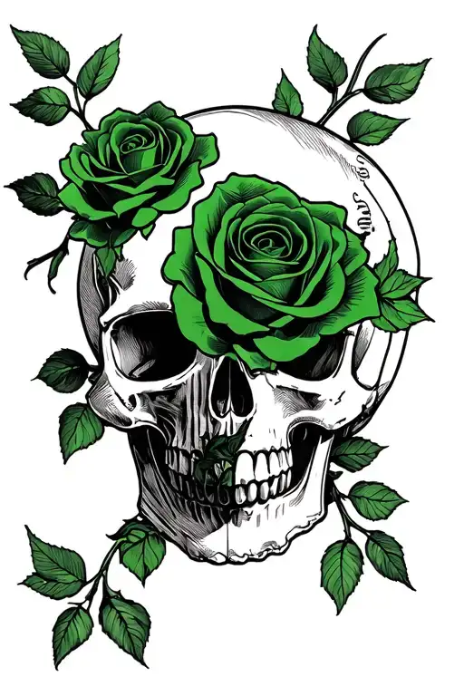 Green Rose Inside Skull