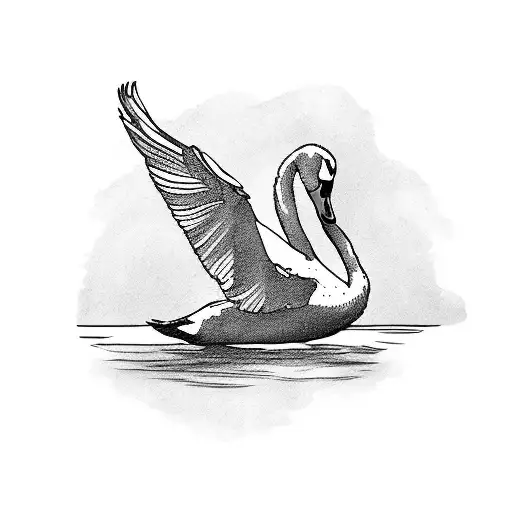 A Swan Landing On Water Viewed From The Front