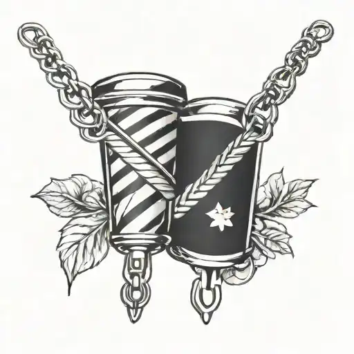 A Barber Pole Intertwined With Military Dog Tags