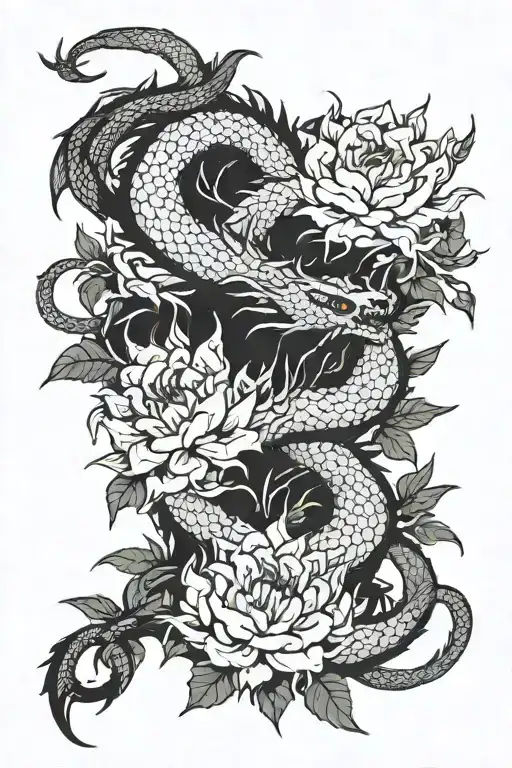 Piones Flower And Dragon
