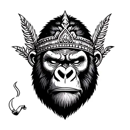 Crowned African Tribe Mask Angry Gorilla No Hair Smoking Cigarette