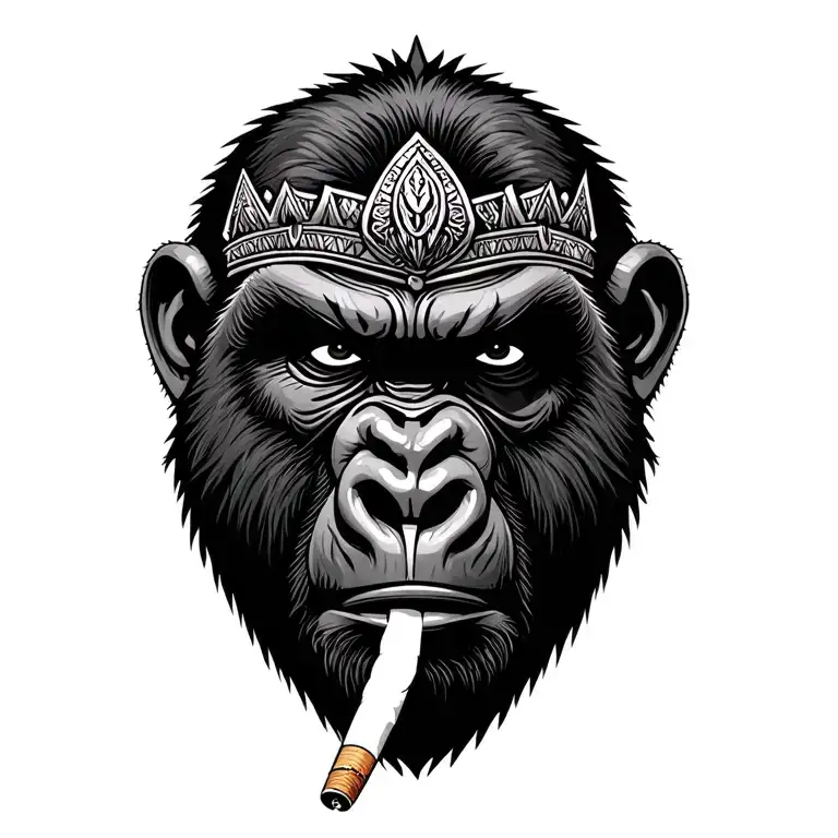 Crowned African Tribe Mask Angry Gorilla No Hair Smoking Cigarette