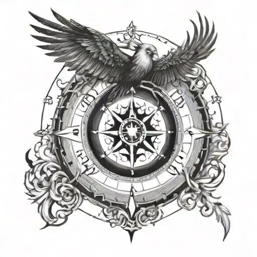Compass With Phoenix Bird