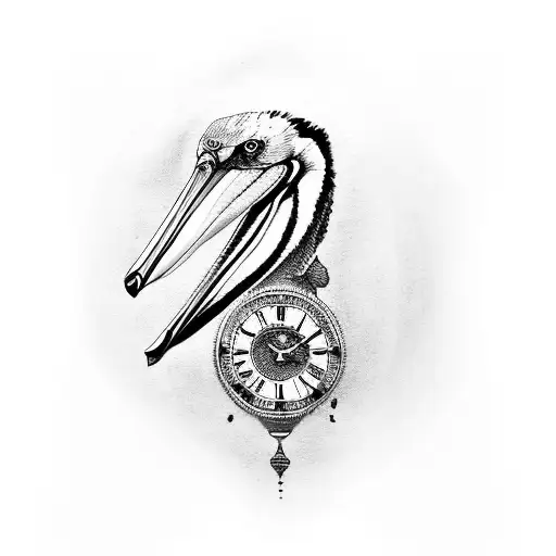 Pelican And A Clock