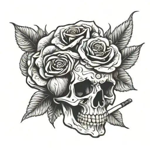 Skull Smoking Rose Blooming