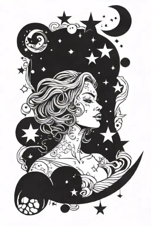 Woman With A Moon And Stars And Moons