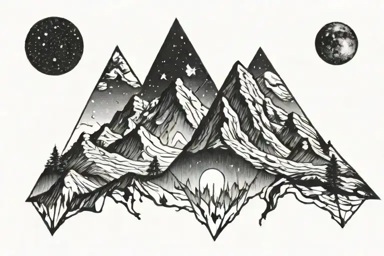 Mountain Range With Orions Belt Constellation