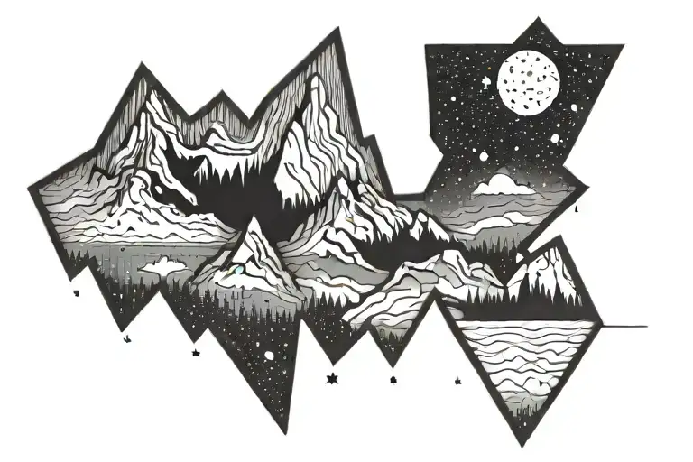 Mountain Range With Orions Belt Constellation