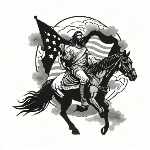 Jesus With Horses In The Sky With American Flag