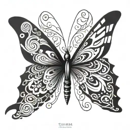 Black And White Trippy Butterfly Tattoo Design