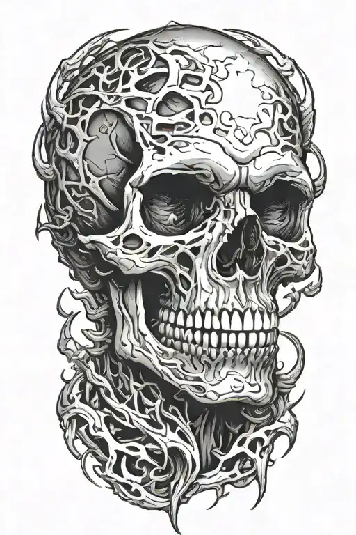Realistic Skull With Fangs Smirking Tattoo