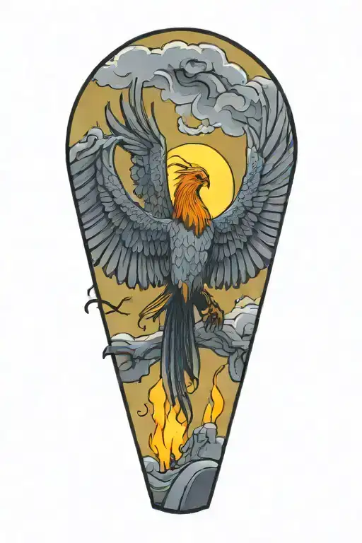 A Phoenix Sitting On A Grave Stone In A Graveyard Filled