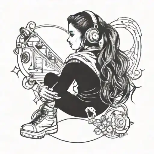 Girl And Headphones Listening To Music