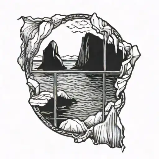 Window Looking At Icebergs In The Ocean