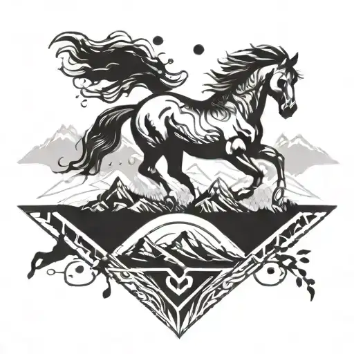 A Majestic Horse Galloping Through A Mountain Range With Musical Notes Floating Around It