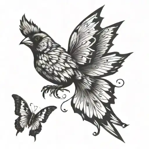 Cardinal And Butterfly Flying Together Symbolizing