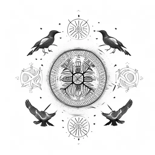 Vegvisir With Crows And Wolf