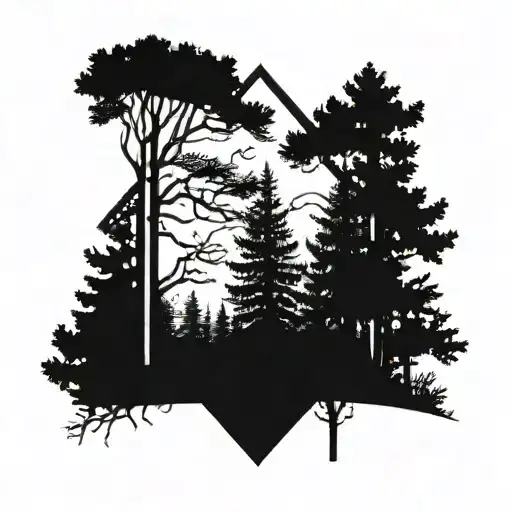 A Serene Forest Landscape With A Hidden Cross Among The Trees