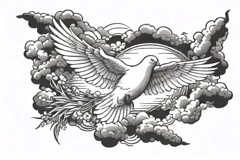 Incorporate A Dove Flying Through A Field Of Clouds Into Your Sleeve Tattoo Design