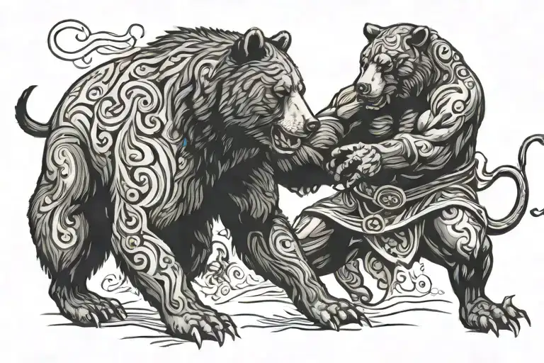 A Bear And Bull Fighting Each Other