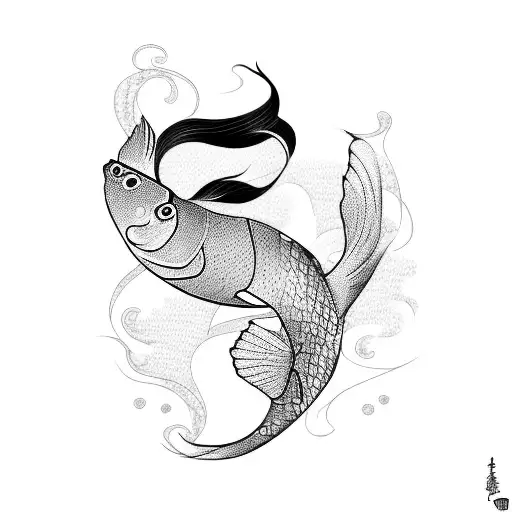 Geisha With Mask And Koi Fish