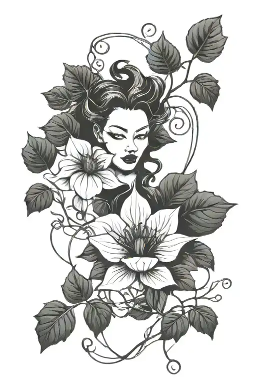 Poison Ivy Vines With Black Lotus Flowers Intertwined