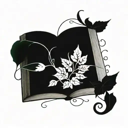 Open Book With Leaves And Vines Growing Up Out Of It